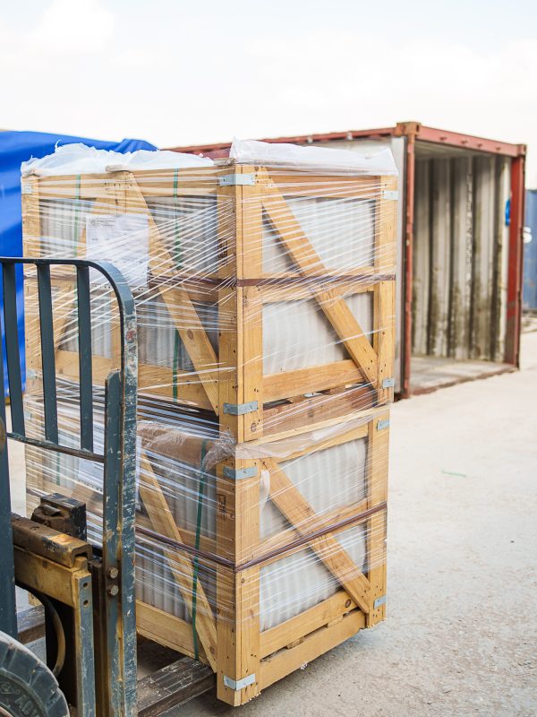 Marble tiles packed in strong wooden crates for export