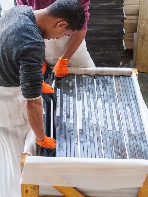 Marble quality control and sorting process at Egyptian stone factory